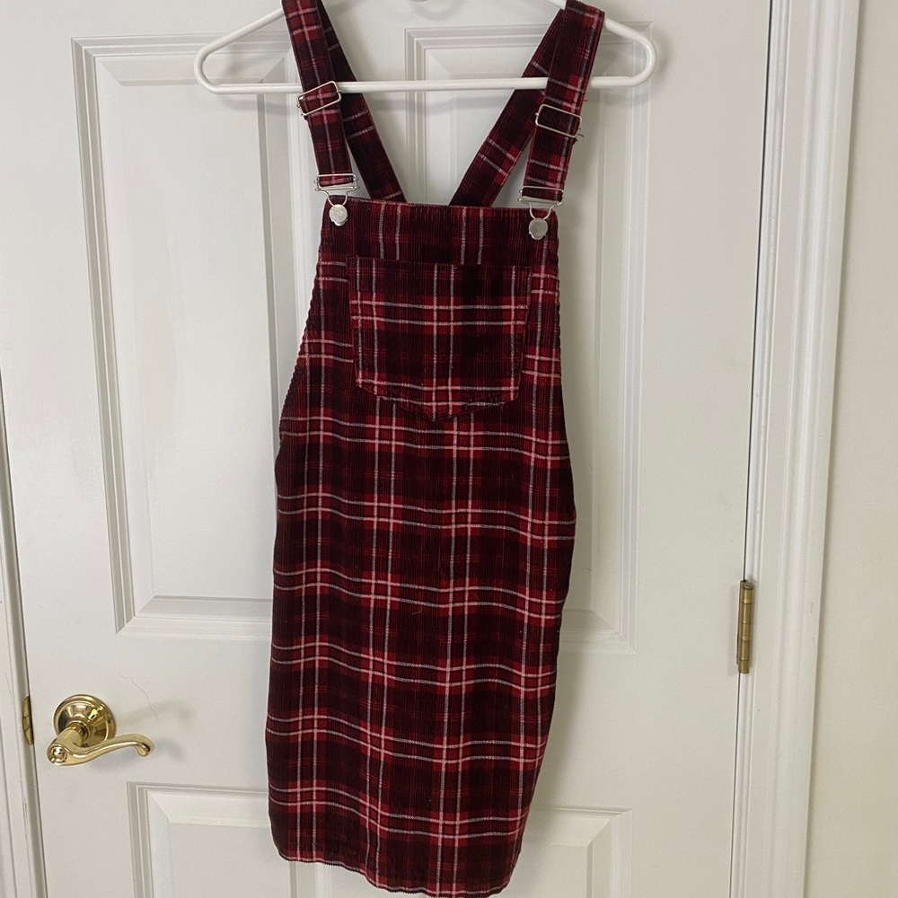 Topshop Corduroy Plaid Overall Dress